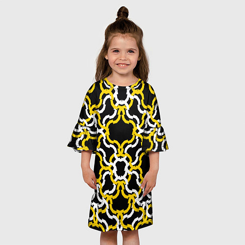 Детское платье Жёлто-белые полосы на чёрном фоне / 3D-принт – фото 3