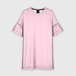 Платье клеш для девочки Бледный розово-жёлтый полосатый, цвет: 3D-принт