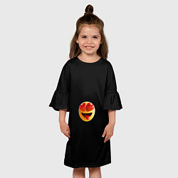 Платье клеш для девочки Объемный влюблённый смайл улыбка с языком черном, цвет: 3D-принт — фото 2