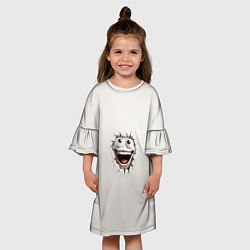 Платье клеш для девочки Белая мордашка смайла и дырка в треснувшей стене, цвет: 3D-принт — фото 2