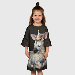 Платье клеш для девочки Жеребенок в колпачке - милая зебра, цвет: 3D-принт — фото 2