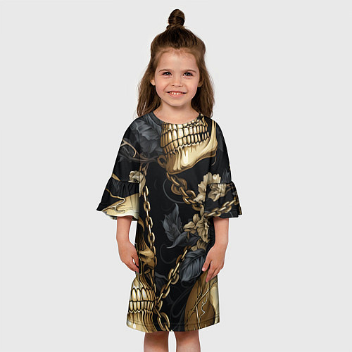 Детское платье Золотые черепа с цепями / 3D-принт – фото 3