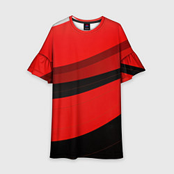 Платье клеш для девочки Объемные волны абстракции и геометрии черно-красны, цвет: 3D-принт