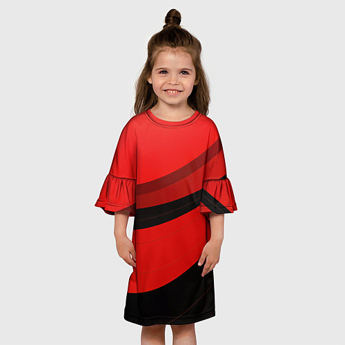Детское платье Объемные волны абстракции и геометрии черно-красны / 3D-принт – фото 3