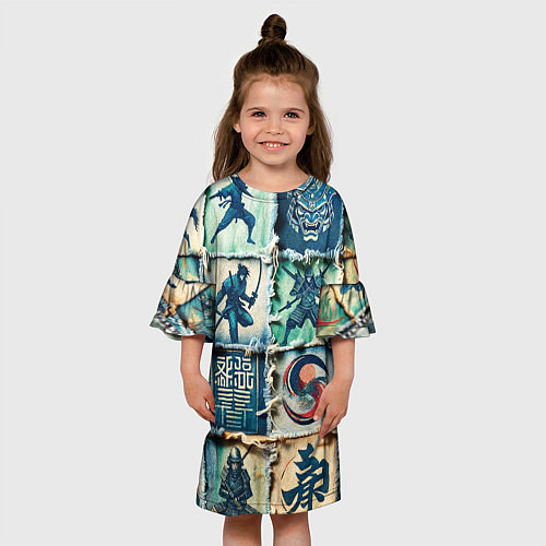 Детское платье Самураи на пэчворк дениме / 3D-принт – фото 3