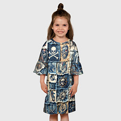 Платье клеш для девочки Пираты на пэчворк дениме, цвет: 3D-принт — фото 2
