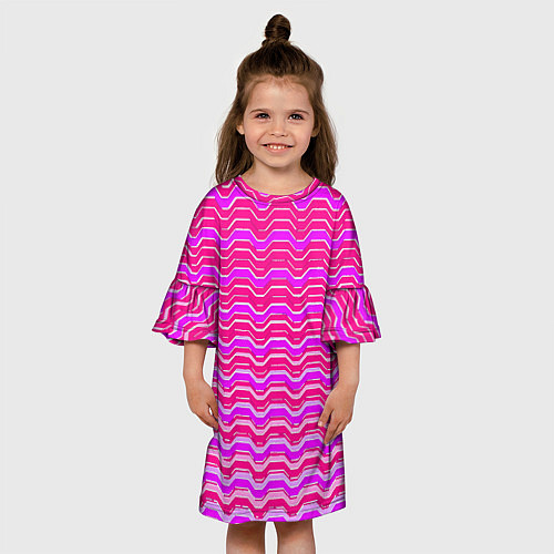 Детское платье Розовые линии и белые полосы / 3D-принт – фото 3