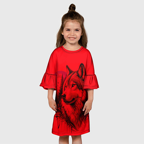 Детское платье Рисунок волка на красном / 3D-принт – фото 3