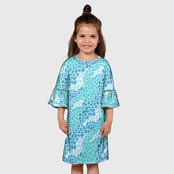 Платье клеш для девочки Океанские волны из синих и бирюзовых камней, цвет: 3D-принт — фото 2
