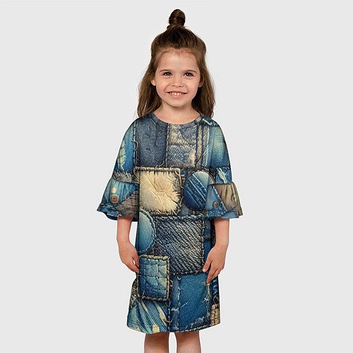 Детское платье Denim patchwork - ai art / 3D-принт – фото 3
