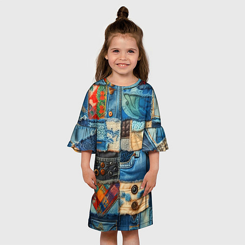 Детское платье Vanguard denim patchwork - ai art / 3D-принт – фото 3
