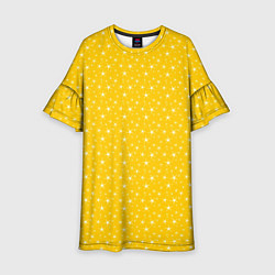 Платье клеш для девочки Жёлтый со звёздочками, цвет: 3D-принт