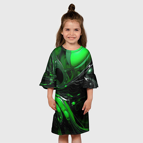 Детское платье Green dark abstract geometry style / 3D-принт – фото 3