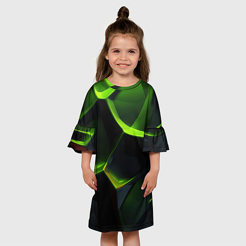 Детское платье Green neon abstract geometry / 3D-принт – фото 3