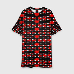 Платье клеш для девочки Красные и белые кирпичики на чёрном фоне, цвет: 3D-принт