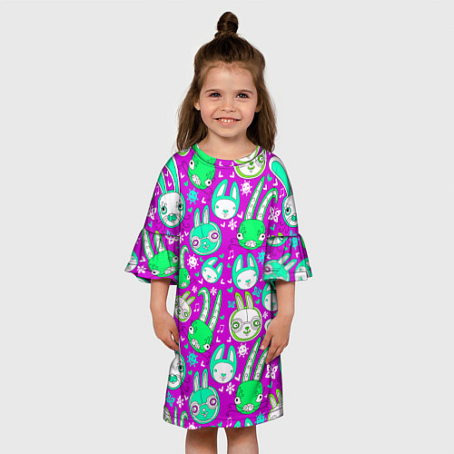 Детское платье Разноцветные зайцы / 3D-принт – фото 3