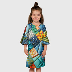 Платье клеш для девочки Лоскутное одеяло - пэчворк, цвет: 3D-принт — фото 2