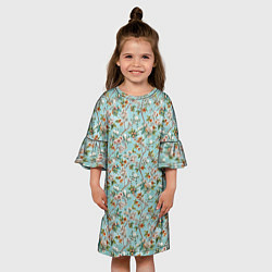 Платье клеш для девочки Паттерн цветочный из сирени, цвет: 3D-принт — фото 2