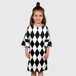 Платье клеш для девочки Арлекин черно-белый, цвет: 3D-принт — фото 2