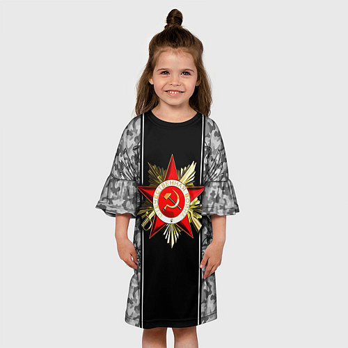 Детское платье Великая отечественная- черно-белый камуфляж / 3D-принт – фото 3