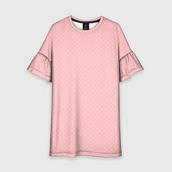 Платье клеш для девочки Светлый розовый в мелкий белый горошек, цвет: 3D-принт