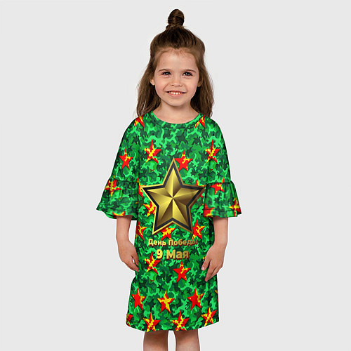 Детское платье 9 мая звезды на зеленом ярком камуфляже / 3D-принт – фото 3