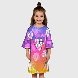 Платье клеш для девочки Grand Theft Auto VI - пальмы, цвет: 3D-принт — фото 2