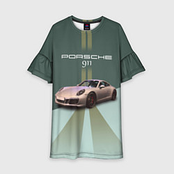 Платье клеш для девочки Спортивный автомобиль Порше 911, цвет: 3D-принт