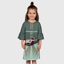 Платье клеш для девочки Спортивный автомобиль Порше 911, цвет: 3D-принт — фото 2
