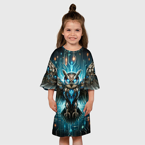 Детское платье Величественная кибернетическая сова на фоне футури / 3D-принт – фото 3