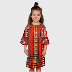 Платье клеш для девочки Красные плитки, цвет: 3D-принт — фото 2