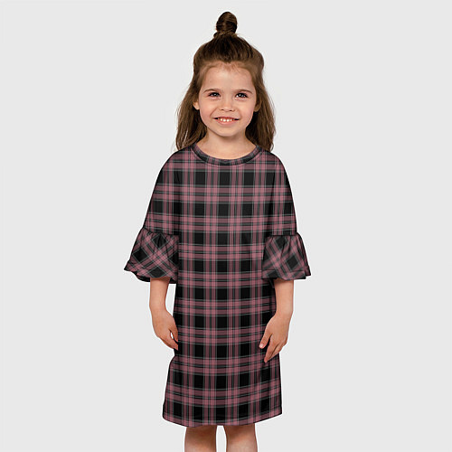 Детское платье Чёрно-розовый клетчатый / 3D-принт – фото 3