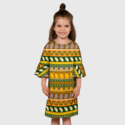 Детское платье Оливково желтый полосатый тропический узор / 3D-принт – фото 3