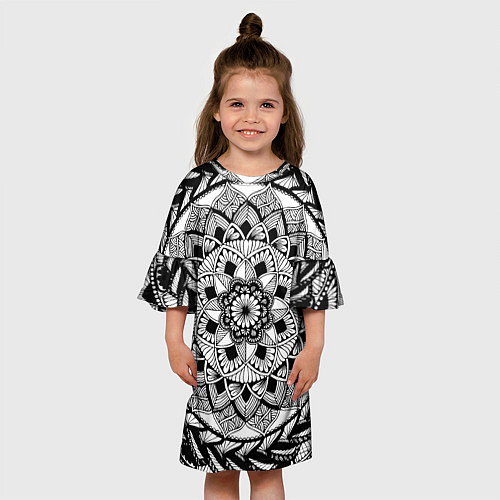 Детское платье Мандала зенарт чёрно-белая / 3D-принт – фото 3