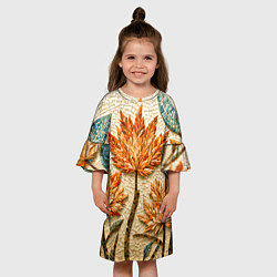 Платье клеш для девочки Мозаика осенняя листва в теплых тонах, цвет: 3D-принт — фото 2