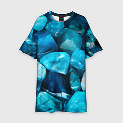 Платье клеш для девочки Аквамарин камни минералы крупный план, цвет: 3D-принт