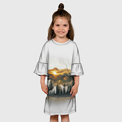 Платье клеш для девочки Медведь и абстрактный лес, цвет: 3D-принт — фото 2