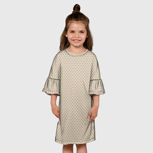 Детское платье Тёмно-бежевый однотонный в мелкий рисунок ромбы / 3D-принт – фото 3
