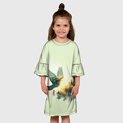 Платье клеш для девочки Голубь и лес: эффект двойной экспозиции, цвет: 3D-принт — фото 2