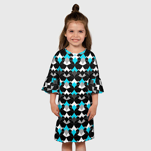 Детское платье Синий с черным и белым геометрический узор / 3D-принт – фото 3