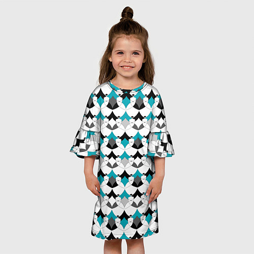 Детское платье Разноцветный черный голубой с белым геометрический / 3D-принт – фото 3