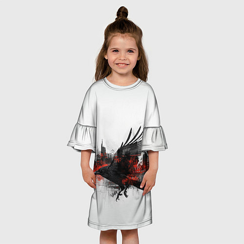 Детское платье Силуэт черного ворона и города / 3D-принт – фото 3