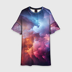 Платье клеш для девочки Облачный космос, цвет: 3D-принт