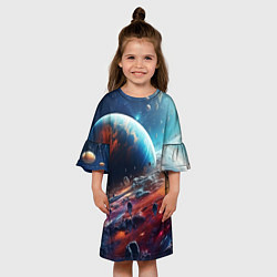 Платье клеш для девочки Космос фантастическая планета, цвет: 3D-принт — фото 2