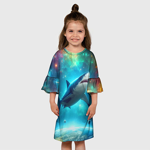 Детское платье Большая белая акула в космическом пространстве / 3D-принт – фото 3