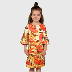 Платье клеш для девочки Пицца с грибами и томатом - текстура, цвет: 3D-принт — фото 2