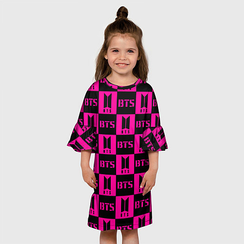 Детское платье BTS pattern pink logo / 3D-принт – фото 3