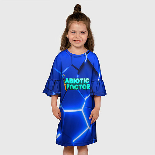 Детское платье Abiotic Factor логотип на синем неоновом фоне / 3D-принт – фото 3