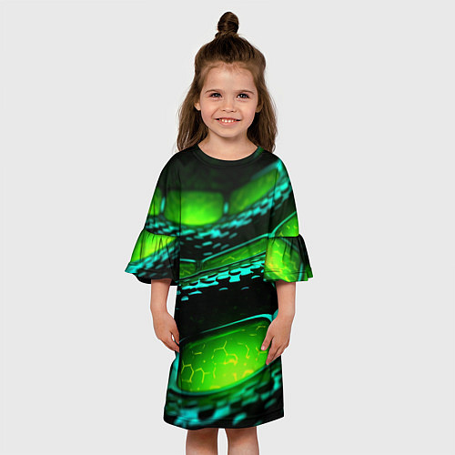 Детское платье Зеленая змеиная абстрактная текстура / 3D-принт – фото 3