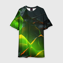 Платье клеш для девочки Зеленая абстрактная неоновая текстура, цвет: 3D-принт